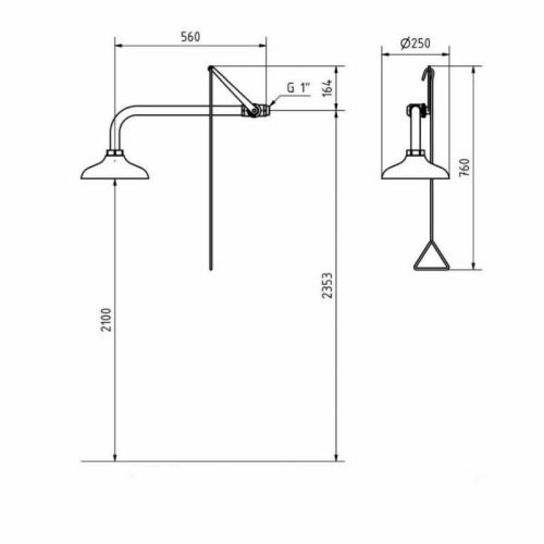 Wall Mounted Emergency Shower Drawing