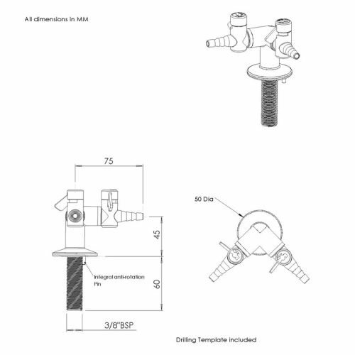 Drop Lever Gas Tap Drawing